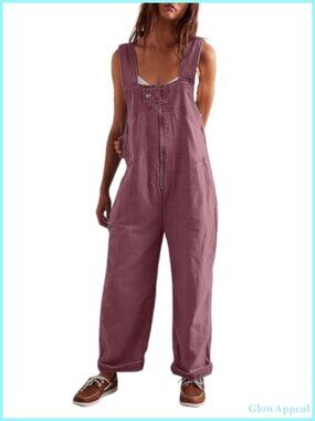 Women's Denim Bib Overalls Adjustable Strap Zip Up Wide Leg Barrel Jeans